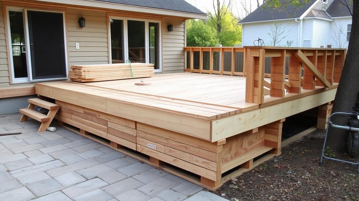 Pressure-treated lumber deck under construction