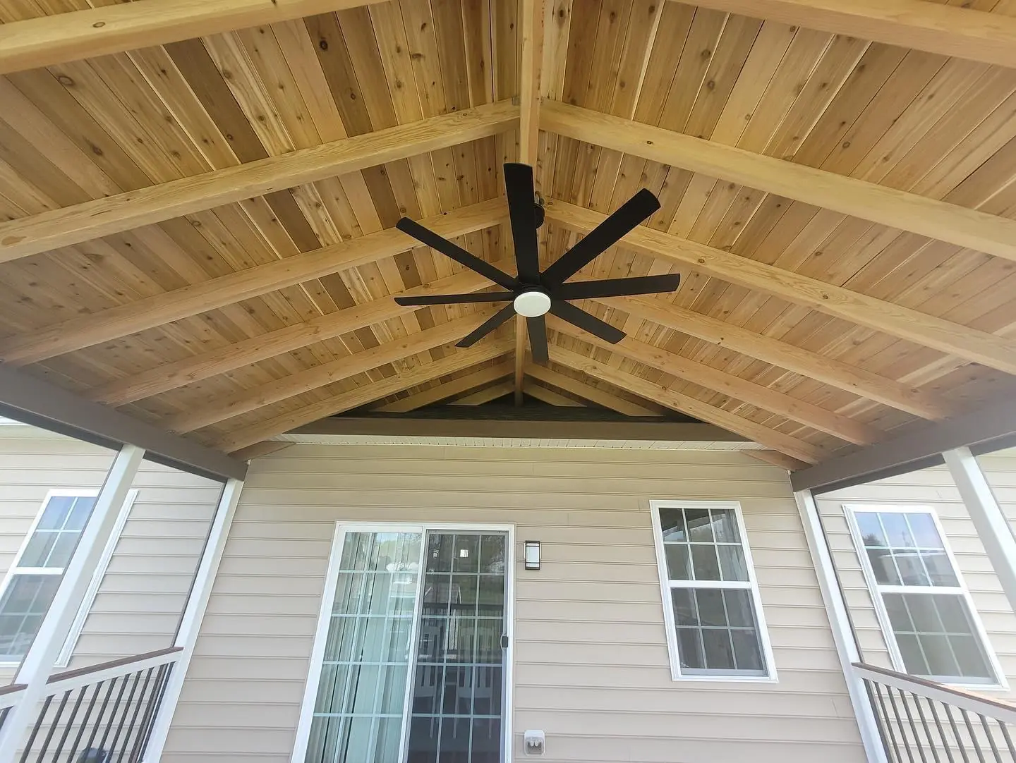 Natural cedar ceiling detail on a ProDecks covered porch
