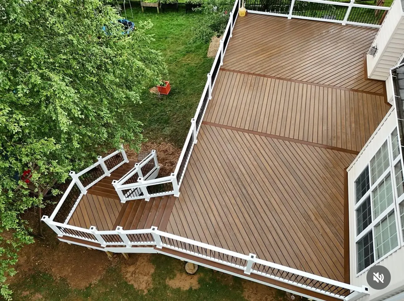 Aerial view of a wrap-around deck by ProDecks — keep it maintained before winter